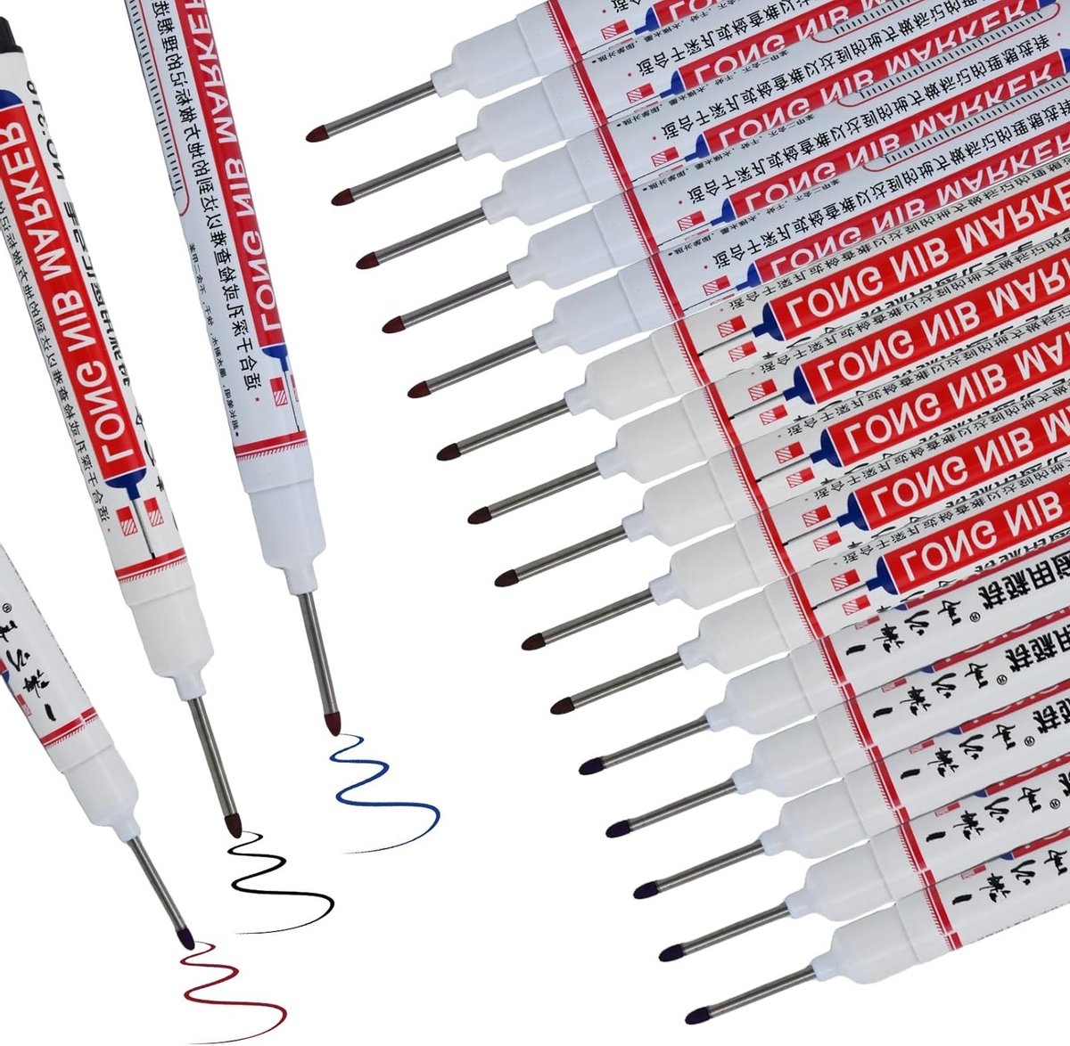 Set van 15 onuitwisbare markeerstiften voor bouwplaatsen, dieptemarker, 3 kleuren, fijne punt voor hout, metaal en plastic