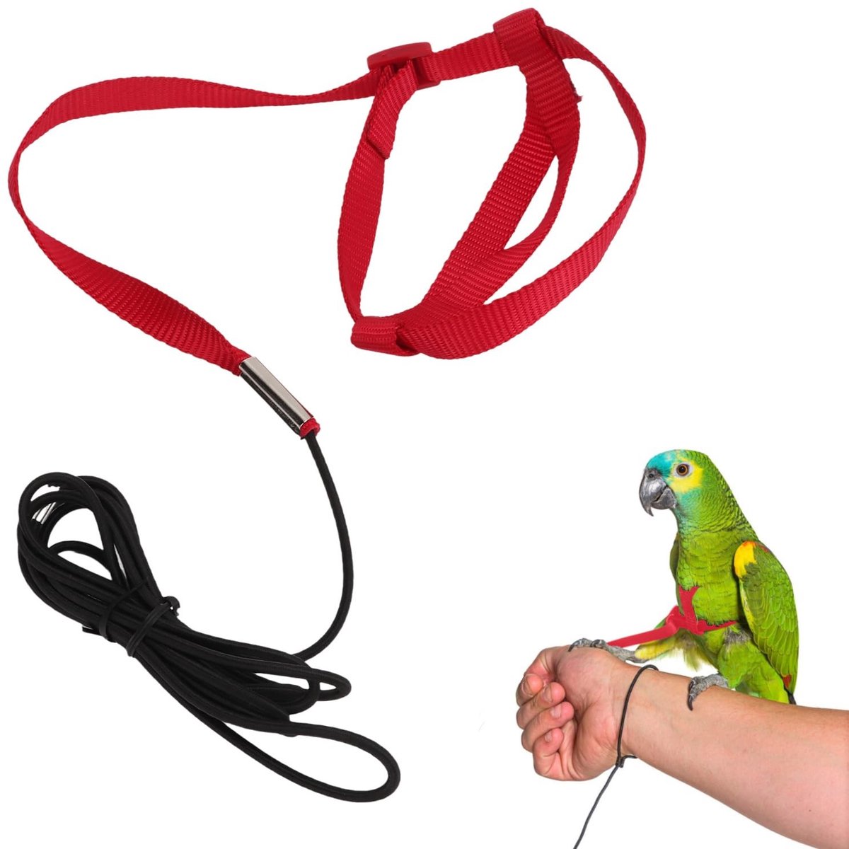 ONF3 - Bird Harness - Adjustable Pet Parrot Leash - Veilig en flexibel - Rood - Perfect voor buitenactiviteiten - Geschikt voor verschillende vo...