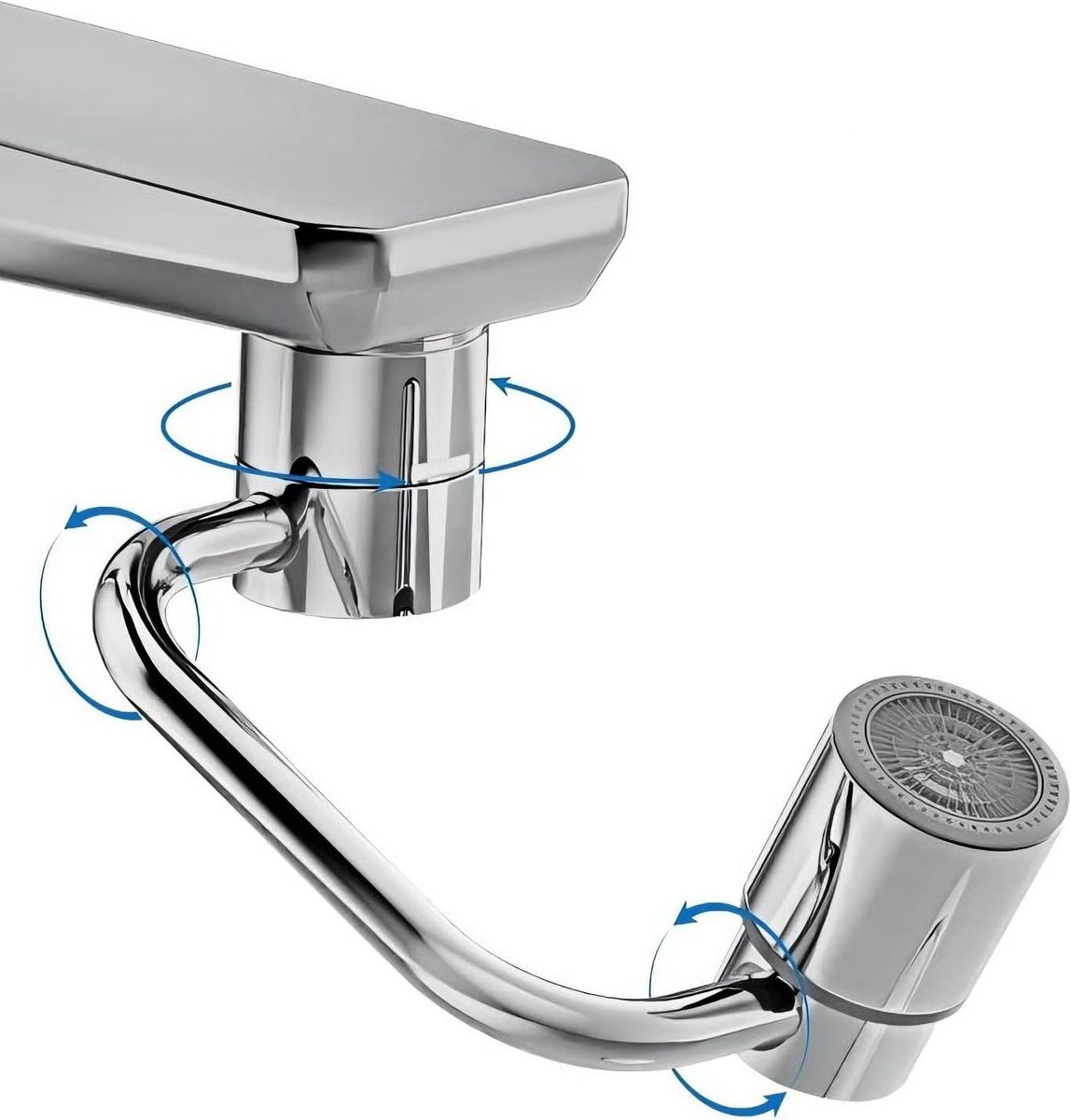 Verstelbare kraanverlenging met adapter, draaibare aerator en multifunctionele tapuitbreiding voor keuken en badkamer, ideaal voor eenvoudig gebruik en waterbesparing.