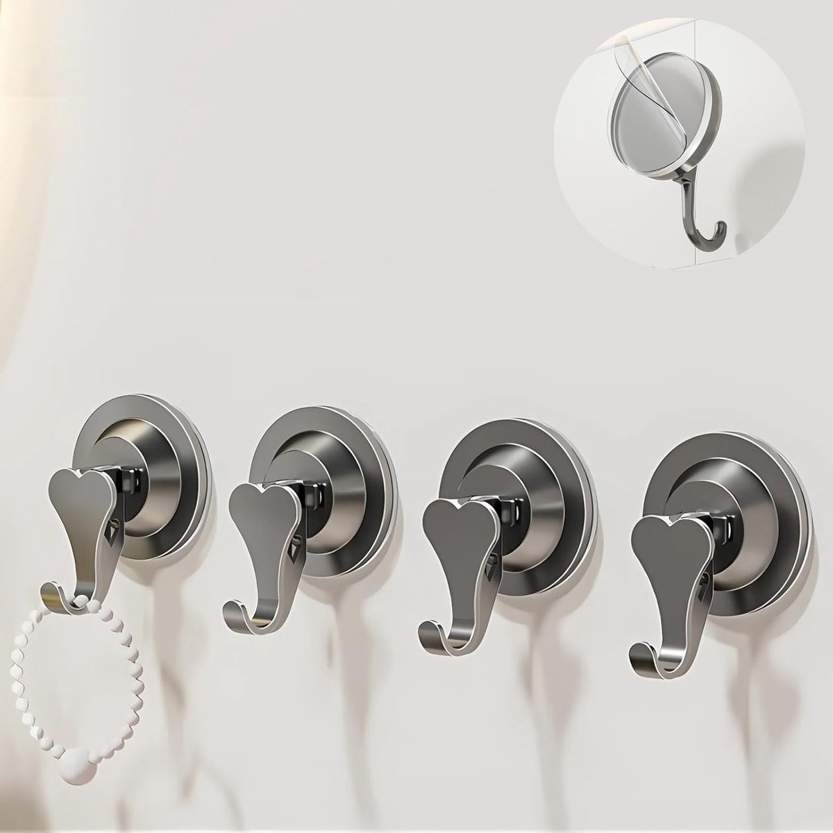 Hartvormige Zuignap Haken voor de Douche, Ideaal voor Tegels, Glas en Spiegels - Set van 4 voor Handdoeken en Accessoires