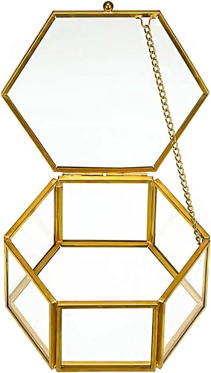 Kleine Decoratieve Sieradenbox - Hexagonale Ringhouder, Gouden Opbergdoos voor Oorbellen en Sieraden Organizer