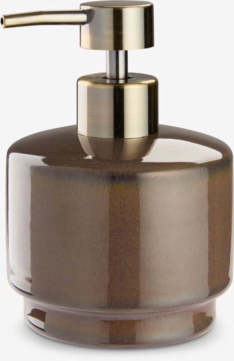 Bruine zeepdispenser 13 cm – Steengoed & ABS – Luxe design – Vaatwasserbestendig – Badkamer & Keuken accessoire