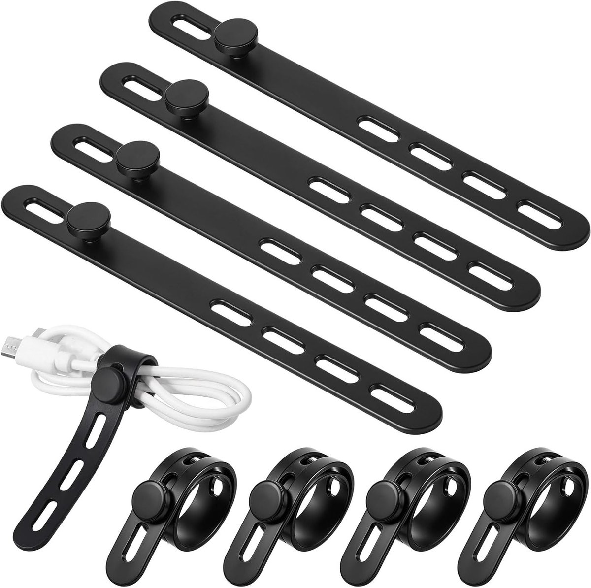 10 Stuks Silicone Kabelbinders, Herbruikbaar en Verstelbaar, Kabelorganizer voor Kantoor, Keuken en School, Efficiënte Kabelbeheeroplossing (Zwart)