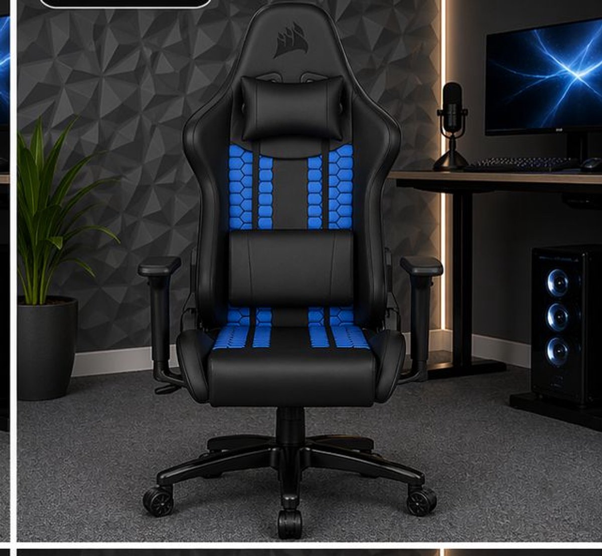 Gaming stoel ergonomisch verstelbaar premium kunstleer met lendenkussen en nekkussen 50 x 38 x 84 cm zwart – Vermissen