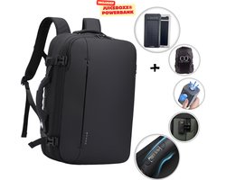 CarryQuest® - BANGE Vacuüm Rugzak 55L - Incl. JuiceBoxx® Solar Powerbank - Handbagage Rugzak met Vacuum Compressie - Vacuum Backpack met Ingebouwde Pomp - Laptopvak 17 inch - TSA-slot - USB-C - Waterafstotend - Zwart