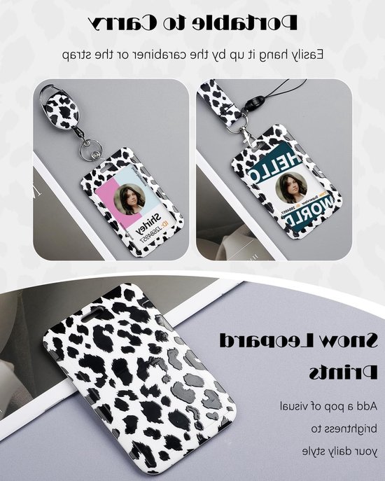 Stijlvolle ID-kaarthouder met sneeuwluipaardprint, retractable badge reel en afneembare lanyard voor kantoor en onderwijs — afbeelding 5