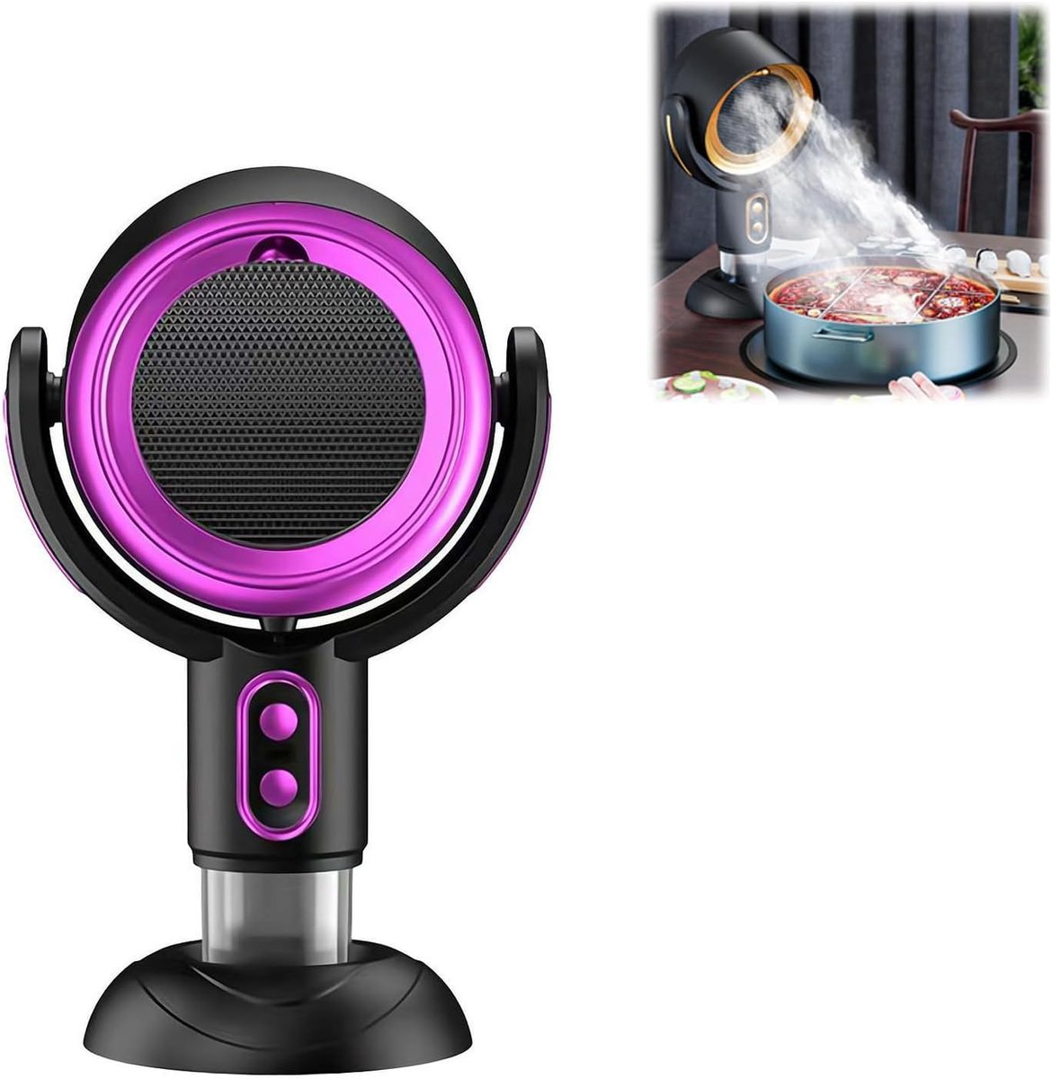 carmdering - Luchtreiniger - Afzuigventilator - Afzuigkap - Kookdampen - 15° verstelbaar, USB oplaadbaar, 3000 mAh - Actieve koolfilter, verwijdert geuren en rook - 2 snelheden, stil en stijlvol - Draagbaar, ideaal voor keuken, reis en camper - Paars