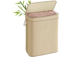 SONGMICS Bamboe wasmand, 90 liter, afneembare en machinewasbare waszak, met deksel, handgrepen, voor wasruimte, slaapkamer, woonkamer, natuurlijk LCB067Y01