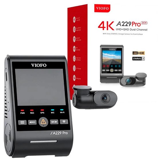 VIOFO A229 Pro 2CH - 4K Dual Dashcam - Met gratis cpl Filter in verpakking