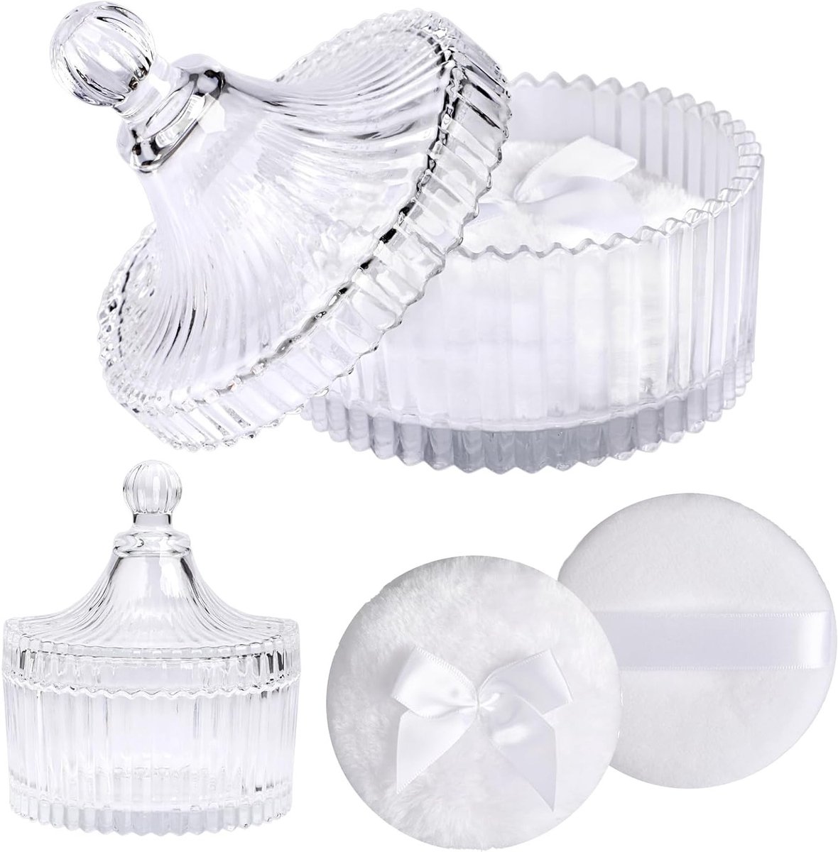 Set van 3 Glazen Poederdozen met Poederkwast - Ideaal voor Body Powder, Talcum Poeder en Cosmetica tijdens Reizen, Verjaardagen of als Cadeau