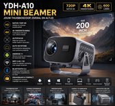 YDH-A10 Mini Beamer – 4K Ondersteuning – 720P HD – 600 Lumen – Android 11 – Autofocus & Keystone – WiFi 2.4/5G – Bluetooth 5.2 – Draagbare Home Cinema Projector (200 inch)