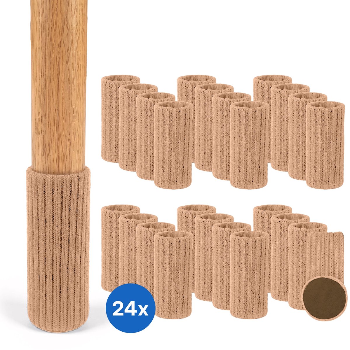 Lumivéra® Stoelpoot sokken set van 24 stuks (Beige) – Elastische Beschermers – Stoelbeschermer – Stoelsokjes met vilt - Stoelpootbeschermers - Stoelpootdoppen - Stoelsokken