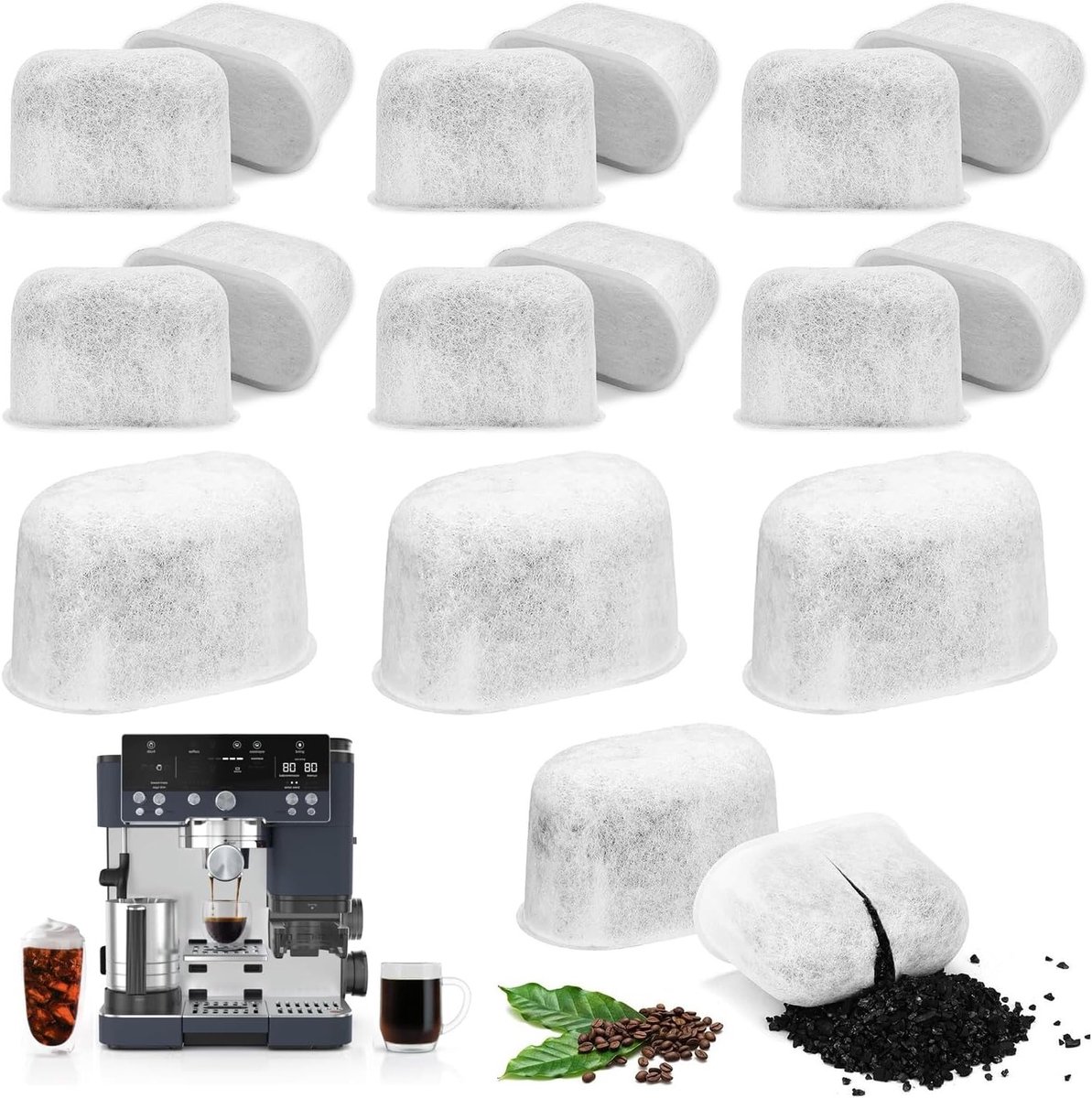 15 Stuks Waterfilter Inzetstukken voor Koffiezetapparaten, Actieve Koolstoffilters Geschikt voor ES501/ES601EU/ES655CO/ES701EU, Ideaal voor Thuis, Kantoor en Café