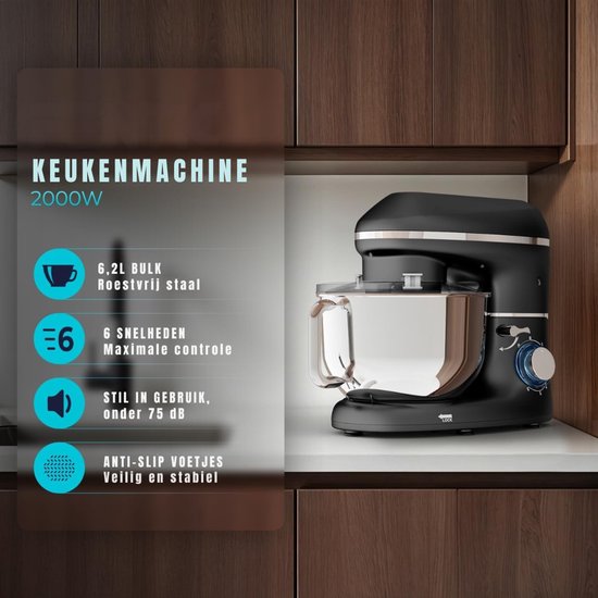 RUX® Mixer met Mengkom - Keukenmachine - Keukenrobot - Inclusief Accessoires - Antraciet - 38cm x 24cm x 32cm van Merkloos — afbeelding 5
