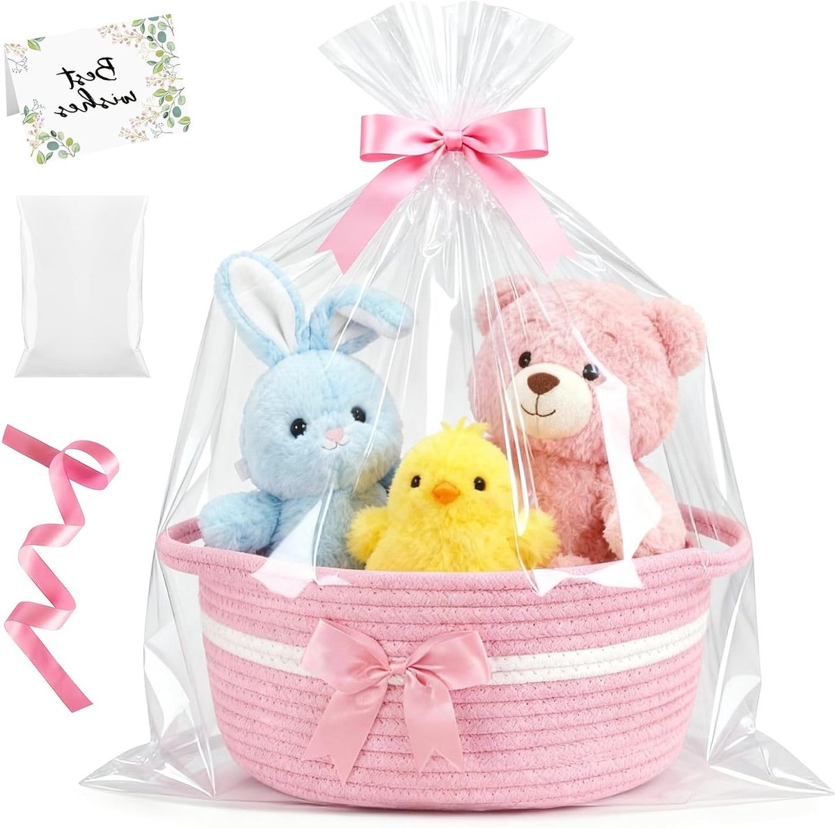 Lege geschenkenmand voor vullingen, ideaal voor kerst, bruiloften en Valentijnsdag met kaart (roze, 1)