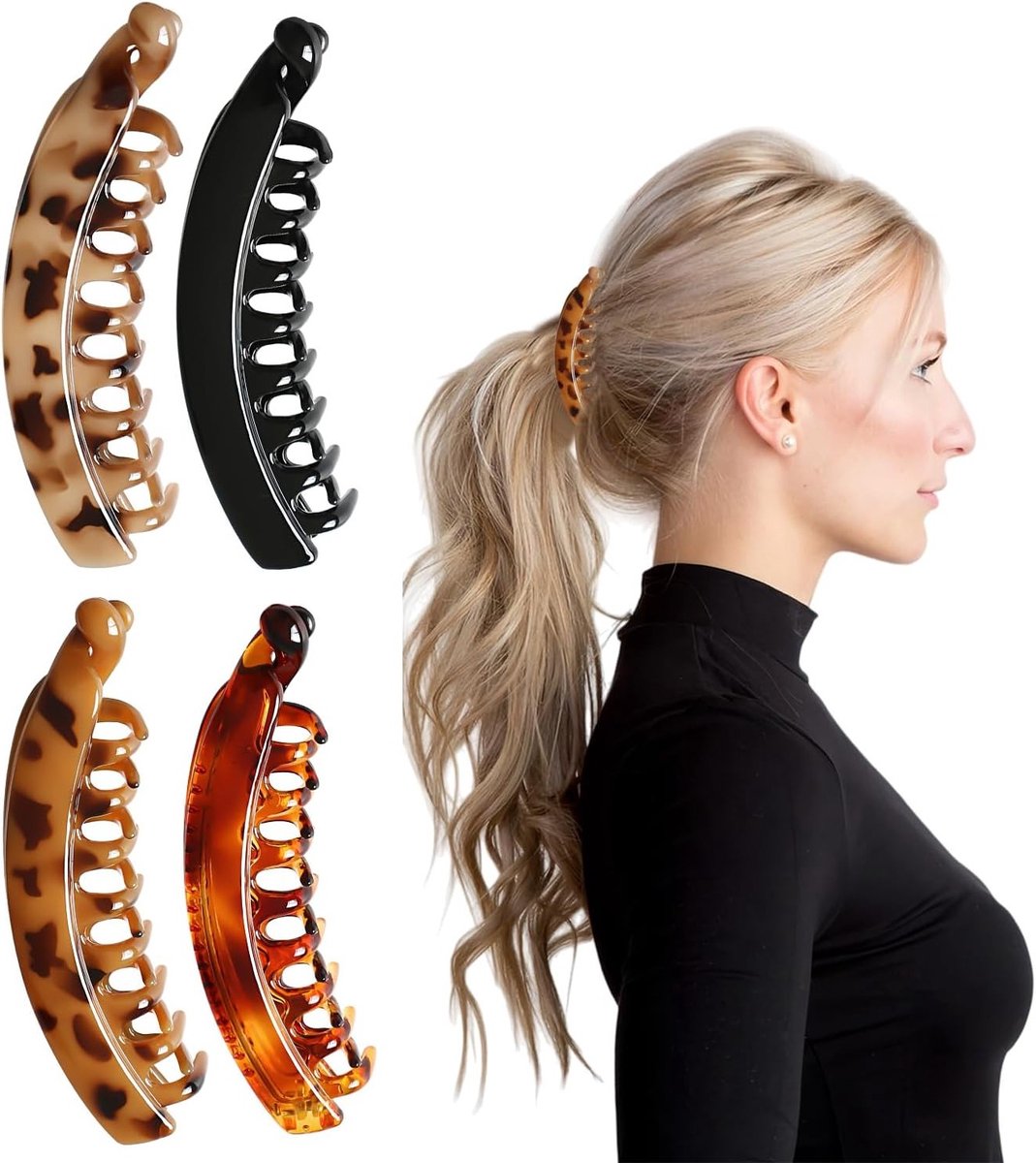 Set van 4 Haarclips voor Dikke Haar, Dubbele Kam met Sterke Grip in Diverse Kleuren