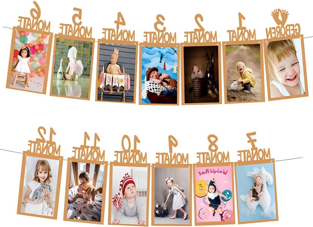 Verjaardagsfotoalbum voor Meisje met 12 Maandelijkse Foto Kaarten en Fotogirlande voor Eerste Verjaardag van Kraftpapier