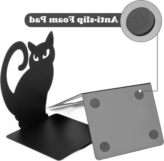 Stijlvolle metalen katten boekensteunen - antislip boekenstandaard voor boeken, dvd's en decoratie in huis, kantoor, bibliotheek en school — afbeelding 2