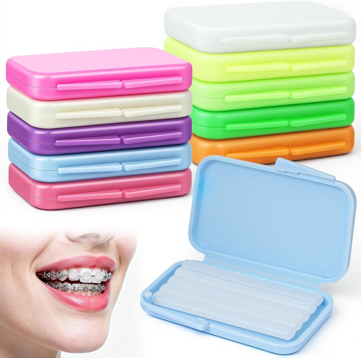 Orthodontische was voor beugels - 10 dozen met 50 wasstrips en snijgereedschap, pijnverlichting en fruitgeuren voor een comfortabele ervaring