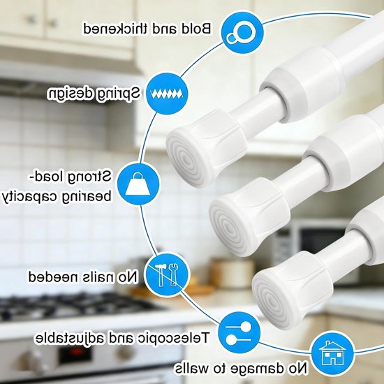 Verlengbare niet-slip gordijnstangen voor glazen gordijnen, set van 3, 30-50 cm, zonder boren, ideaal voor ramen en kasten — afbeelding 3
