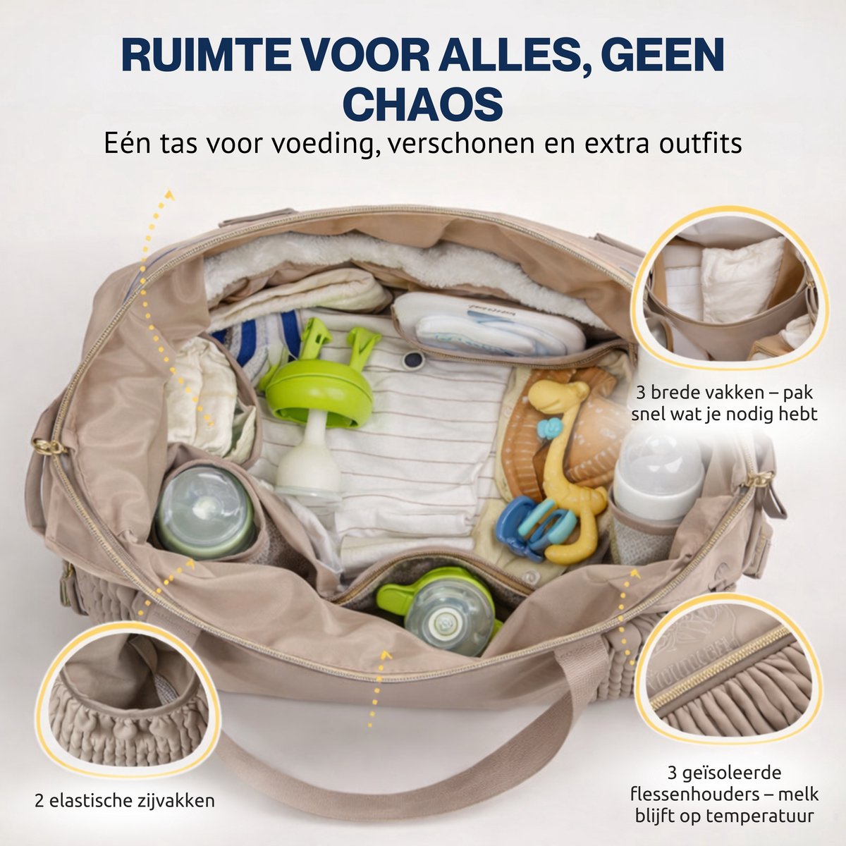 Qrenova Luiertas Groot - Inclusief Verschoonmatras - Lichtbruin thumbnail 2