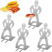 Worstenhouder voor op de BBQ - 4 stuks - Superheld Barbecuerek - Grappige Hotdog Grillhouders - Bbq accessoires - Manneke Worst - grappige barbecuevork voor Camping, Picknick en Lente Uitjes, grillcadeaus voor mannen