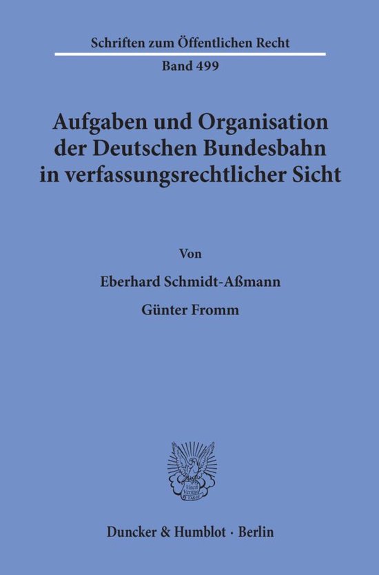 Aufgaben und Organisation der Deutschen Bundesbahn in verfas ... - cover