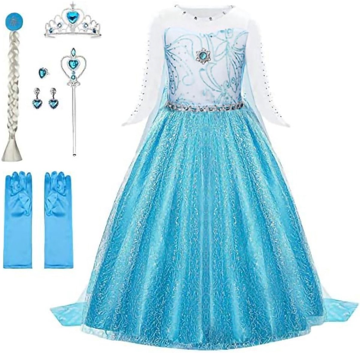 Meisjes Prinsessen Kostuum met Tiara, Handschoenen en Toverstaf - Perfect voor Kerst, Carnaval en Halloween - 6-delige Set