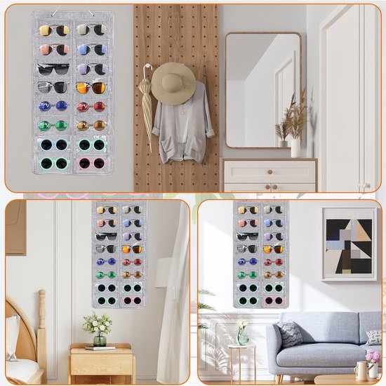 Hanging Zonnebril Organizer met 16 Compartimenten, Wandhouder van Vilt voor Zonnebrillen en Brillen, Ruimtebesparende Oplossing voor je Accessoires van Merkloos — afbeelding 5