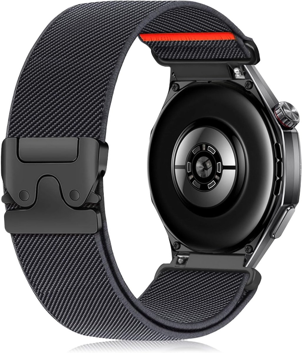 Elastische Nylon Sportband voor Smartwatch 46mm, Gevlochten Parachute Sluiting, Donkergrijs, 22mm Geschikt voor Diverse Modellen