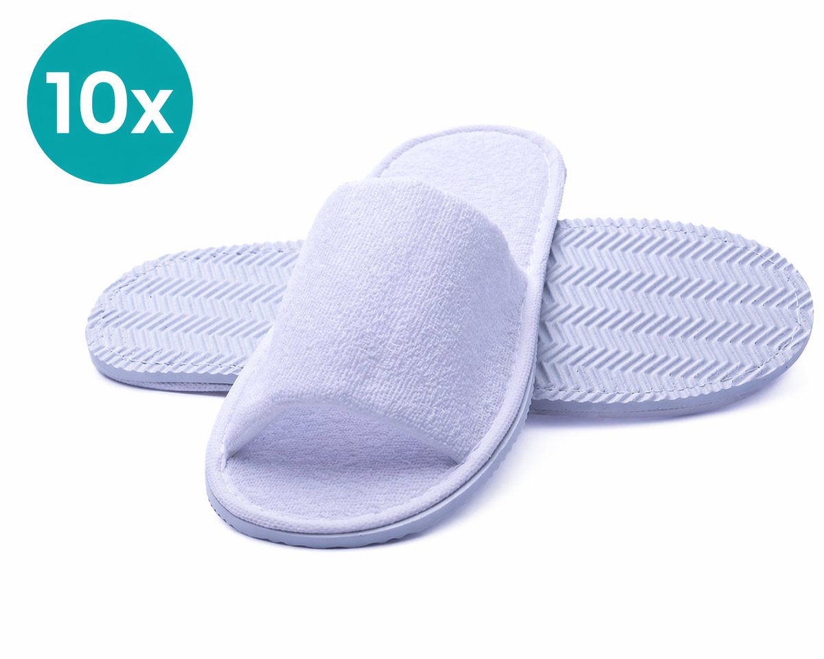 Nesto's® Hotel Slippers - Wegwerp Pantoffels - Gasten Sloffen - Sauna - Wellness - Spa - Badstof - Open Neus - Maat M (36-42) - 10 Paar - Wit