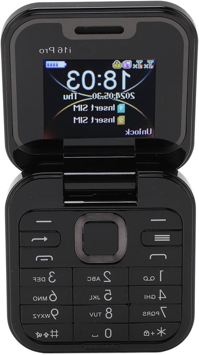 Mini 2G Flip Telefoon voor Ouderen met 2 SIM Kaarten, LED Zaklamp, HD Camera en FM Radio, Zwart, Snelle Toegang en Trilling