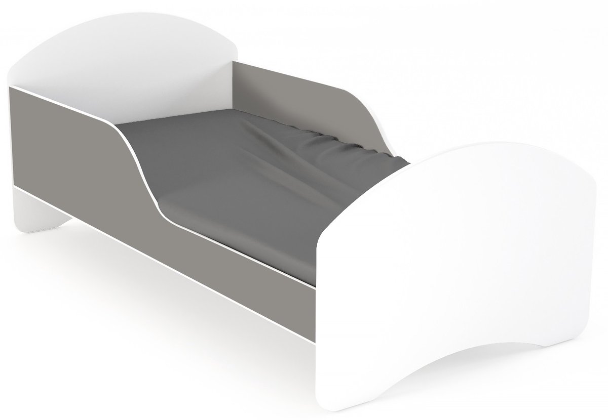 LENDO MARZENA DOBOSZ LEO2 - Kinderbed - 140x70 cm - Wit en Grijs - Inclusief Matras en Stalen Lattenbodem Wit;Grijs