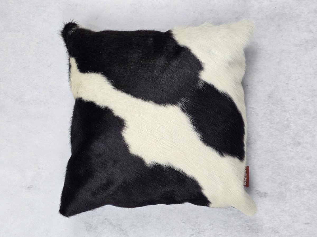 Kussen – Koeienhuid – Leer – Exclusieve collectie – Woondecoratie – Zwart, Wit – 100% echt natuurlijke Koeienhuid – 45x45 cm