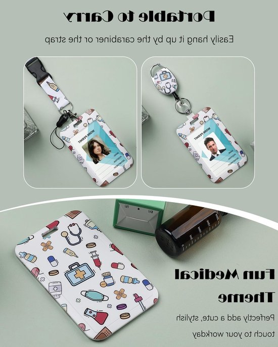 Fashionable ID Holder met Cartoon Patroon, Retractable Badge Reel en Afneembare Lanyard voor Werknemers en Verpleegkundigen van Merkloos — afbeelding 4