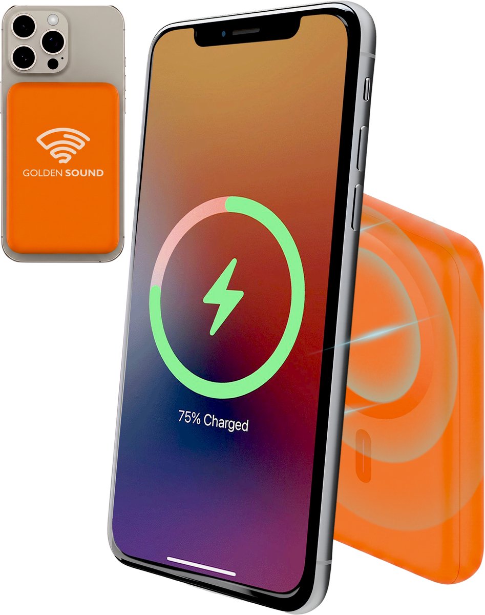 Golden Sound Powerbank 10.000 mAh - WK 2026 Editie - Geschikt voor MagSafe systeem - Powerbanks - Magnetisch opladen - Noodpakket - Draadloos opladen - Met USB-C Poort - Oranje