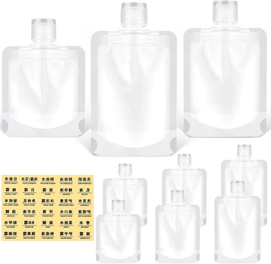 Reis Toilettas Set van 12 Stuks, Herbruikbare Verpakkingen voor Shampoo, Conditioner en Lotion in Diverse Maten (30ml/50ml/100ml)
