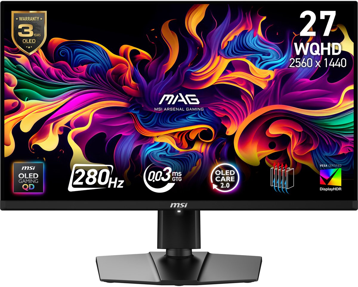 MSI MAG 271QP QD-OLED X28 computer monitor 67,3 cm (26.5") 2560 x 1440 Pixels Wide Quad HD Zwart