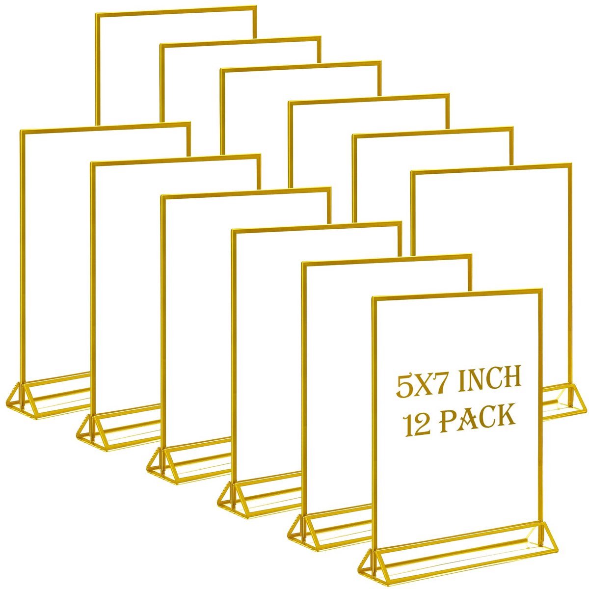 12 Stuks Gouden Acryl Bordenhouder, 5x7 Doorzichtige Tafelbordhouder Met Verticale Standaard, Gouden Frame Plastic Display Voor Restaurant, Kantoor, School, Bruiloft En Winkel