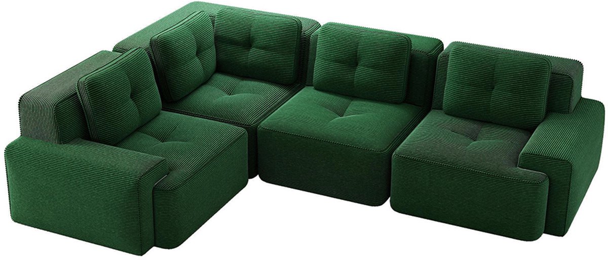 Komhtom Bank zonder frame voor de woonkamer, Kantoorbank, Modulaire combibank, Diepe, comfortabele bank met vulling van Corde-stof, Geen montage nodig, Antislipontwerp. Groen