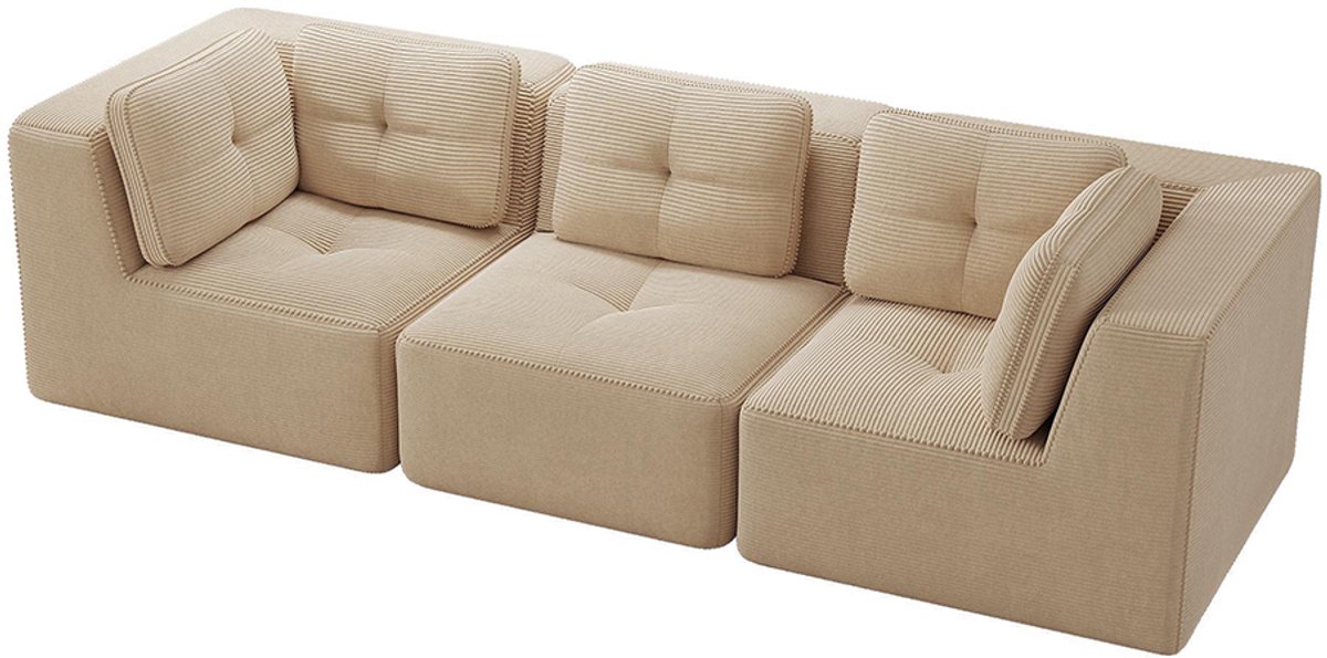 Komhtom Modulaire hoekbank zonder frame, Modulaire hoekbank, Comfortabele touwbank, 3-zitsbank met diepe zitting voor de woonkamer, Geen montage nodig, Beige