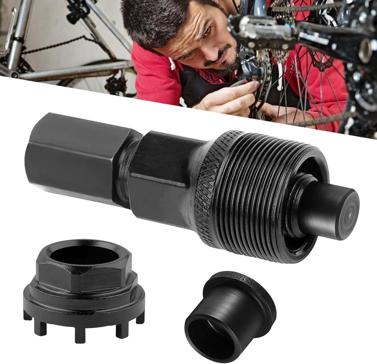 Fiets Slotring Gereedschap en Cranktrekker 42 mm voor Crankas en Lager, Inclusief 8-Staps Binnenlager Schalen en Dubbele Functie Deksel, Geschikt voor Diverse Fietstypes