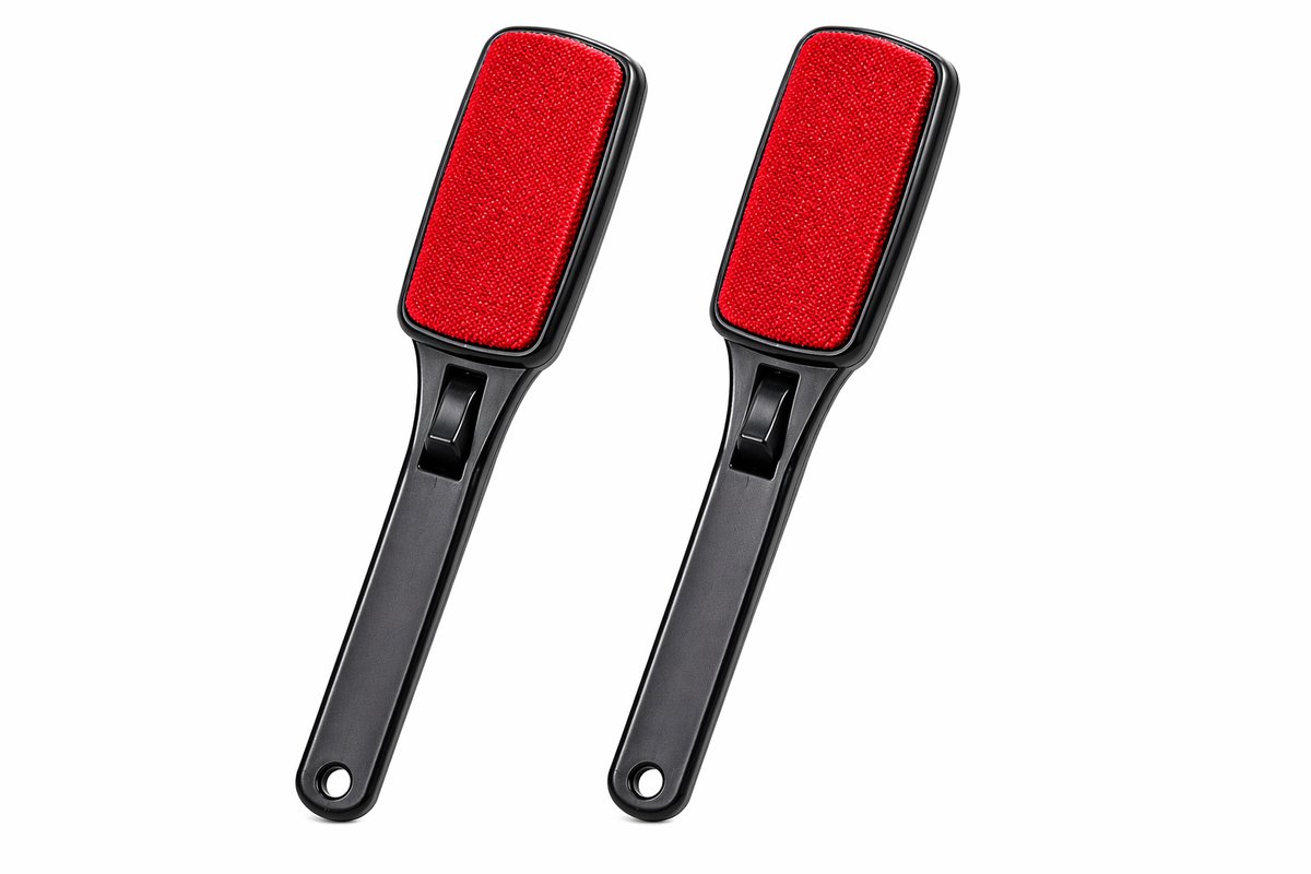Kledingborstel - 2x - Zwart/rood - Inklapbaar - 33 cm - Ontpluizer - Pluizenverwijderaar