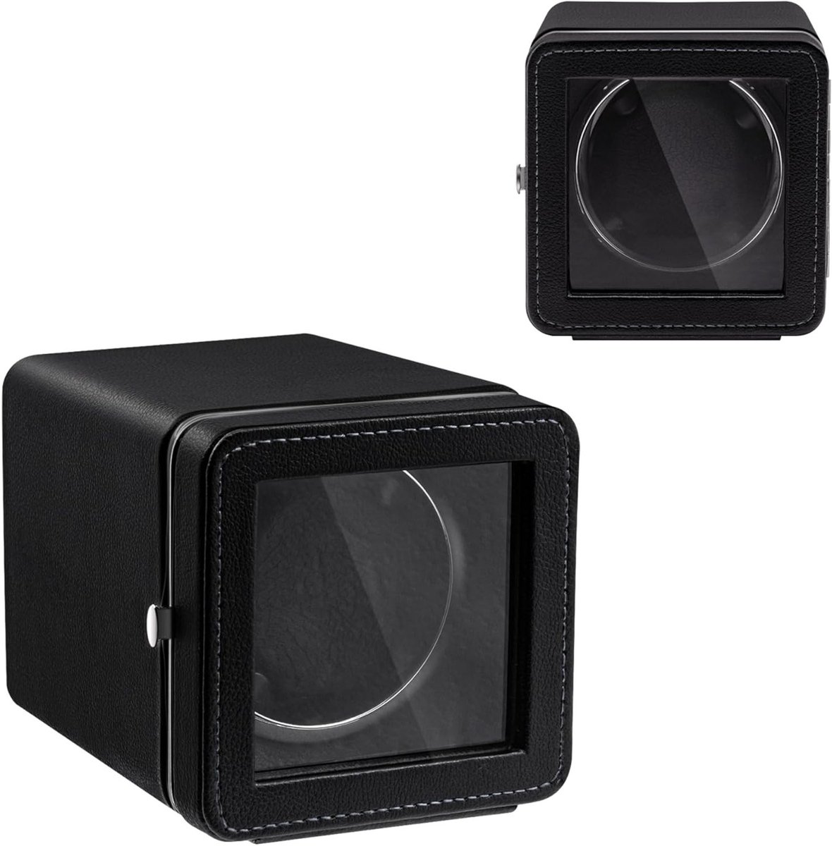 Elegante automatische horlogewinder met stille motor, 4 rotatiemodi en LED-verlichting - Zwarte PU leren horlogewinder voor één horloge