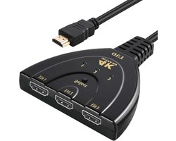 4K HDMI Switch - 3 Poorts HDMI Switch/Splitter met Hoge Snelheid Kabel, Ondersteunt 4K@60Hz, 3D, HD1080p, UHD en HDCP 2.2 voor Xbox, PS3/4/5, Sky Box, Firestick en Blu-ray Spelers