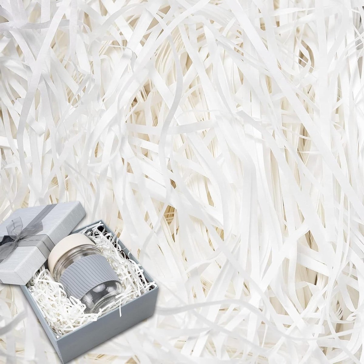 Premium Raffia Vulling voor Cadeaus - Witte Shredded Papier voor Cadeauverpakkingen en Decoratie, Ideaal voor Hamper en Geschenkdozen