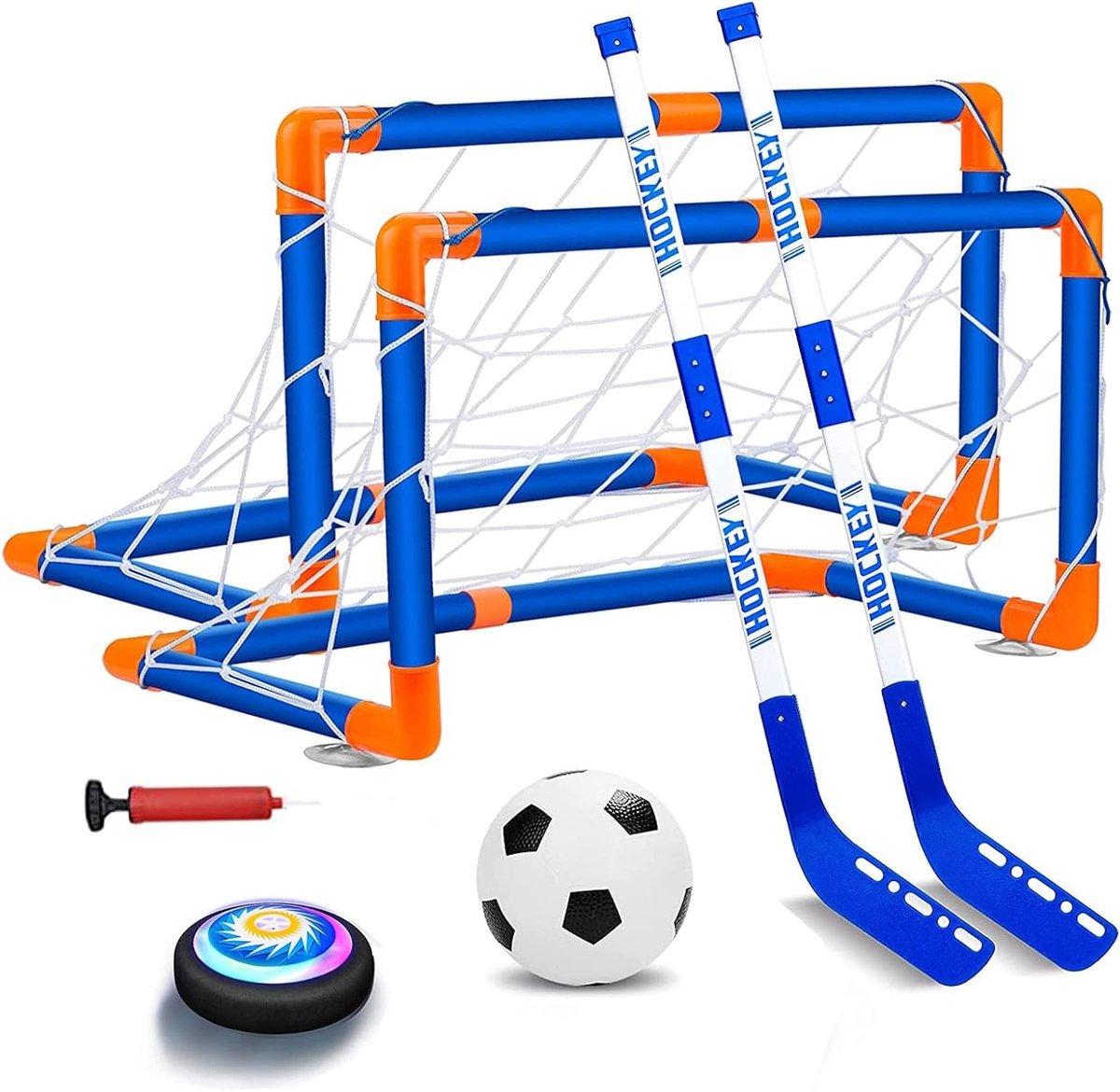 Luchtvoetbal Spelset 3-in-1, Zwevend Voetbal en Hockey Speelgoed voor Binnen en Buiten, Geschikt voor Kinderen van 3 tot 12 Jaar
