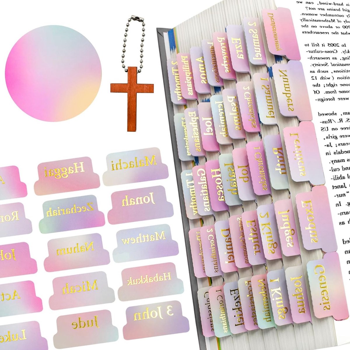 Bijbel Tabs voor Vrouwen, 75 Gelamineerde Index Tabs met Gouden Letters, Ideaal voor Studie en Organisatie van Oude en Nieuwe Testamenten