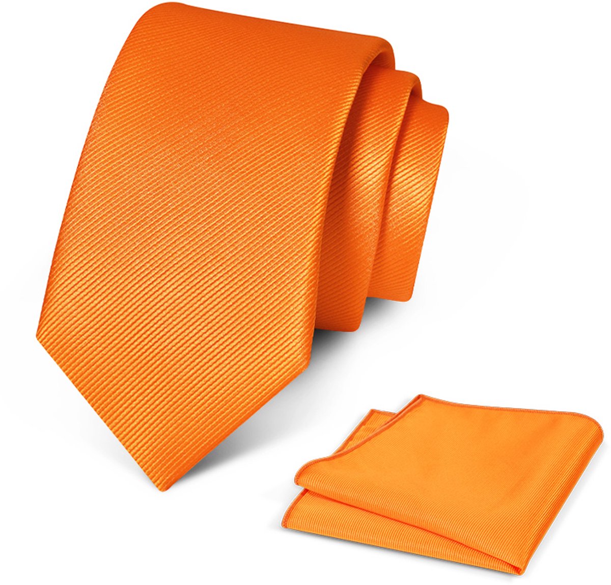 Premium Ties - Luxe Stropdas Heren + Pochet - Set - Polyester - Oranje - Incl. Luxe Gift Box!
