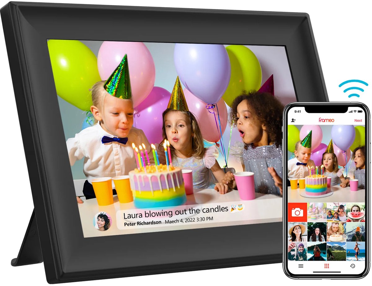 Xcruiser Digitale Fotolijst 10.1 Inch WiFi – 32GB Opslag – HD 1280x800 IPS Touchscreen – Foto’s en Video’s Delen via App – Automatische Diavoorstelling – Zwart